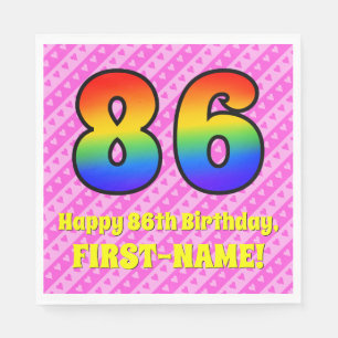 86. Geburtstag: Rosa Streifen und Herz, Regenbogen Serviette