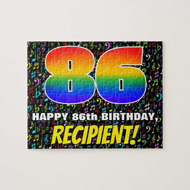 86. Geburtstag — Spaß, farbenfrohe Musiksymbole &  (Horizontal)