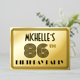 86. Geburtstagsparty — Art Deco Style "86" & Name Folieneinladung
