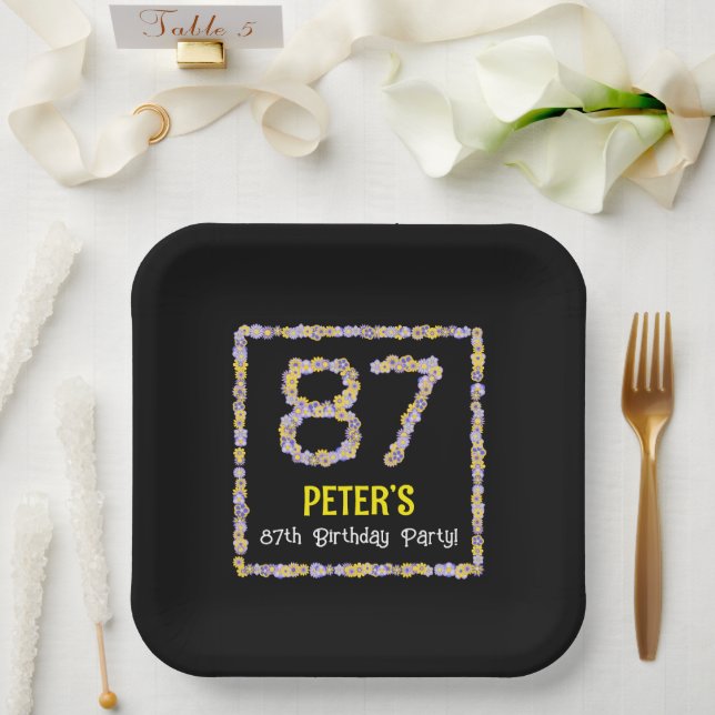 87. Geburtstag: Blumennummer, Individuelle Name, B Pappteller (Hochzeit)