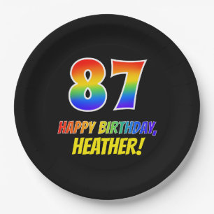 87. Geburtstag: Bold, Fun, Simple, Rainbow 87 Pappteller