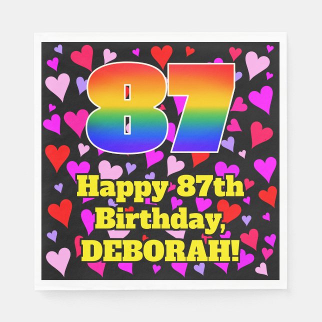 87. Geburtstag: Loving Hearts Pattern, Regenbogen  Serviette (Vorderseite)
