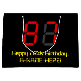 87. Geburtstag: Red Digital Clock Style "87" + Nam Große Geschenktüte