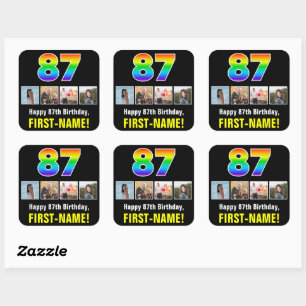 87. Geburtstag: Regenbogen "87"; benutzerdefiniert Quadratischer Aufkleber