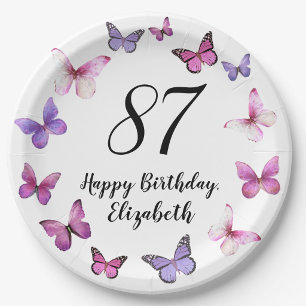 87. Geburtstag Rosa Lila Schmetterlinge Teller