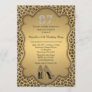 87. Geburtstagseinladung, Zahldiamanten, Gepard Einladung