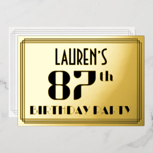 87. Geburtstagsparty: Art Deco Look "87" und Name Folieneinladung