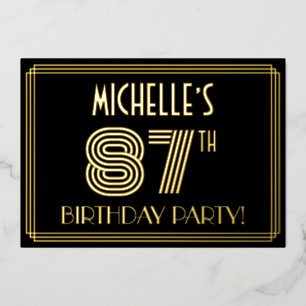 87. Geburtstagsparty — Art Deco Style "87" + Name Folieneinladung