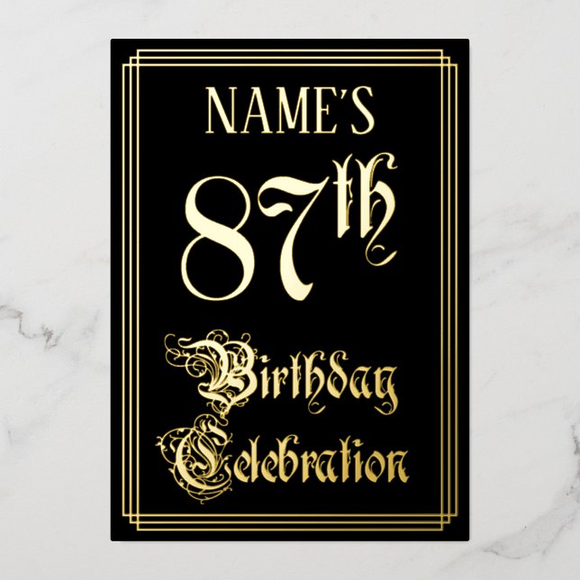 87. Geburtstagsparty - Extravagantes Drehbuch und  Folieneinladung (Vorderseite)