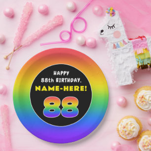 88. Geburtstag: Farbiger Regenbogen # 88, Individu Pappteller