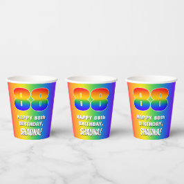 88. Geburtstag: Farbiges, lustiges Regenbogenmuste Pappbecher