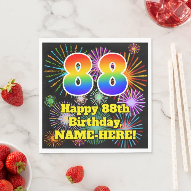 88. Geburtstag: Fun Fireworks Pattern + Rainbow 88 Serviette (Beispiel)