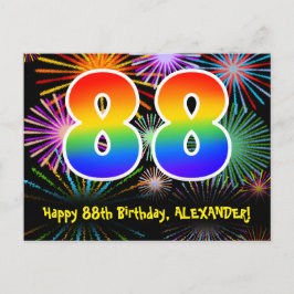 88. Geburtstag - Fun Fireworks Pattern + Rainbow 8 Postkarte