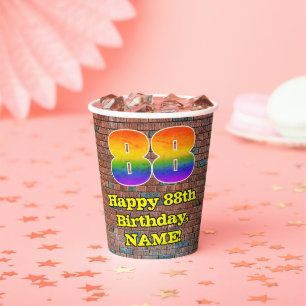 88. Geburtstag: Fun Graffiti-Inspiriert Regenbogen Pappbecher