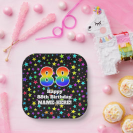 88. Geburtstag: Fun Stars Pattern und Regenbogen " Pappteller