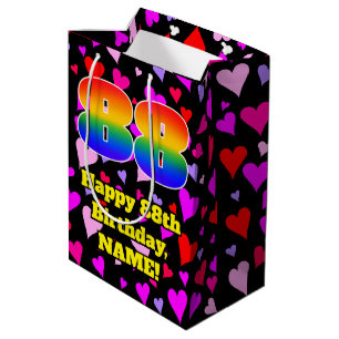 88. Geburtstag: Loving Hearts Pattern, Regenbogen Mittlere Geschenktüte
