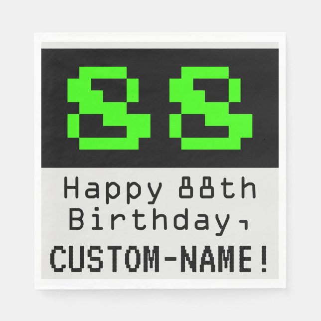 88. Geburtstag - Nerdy / Geeky Style "88" & Name Serviette (Vorderseite)