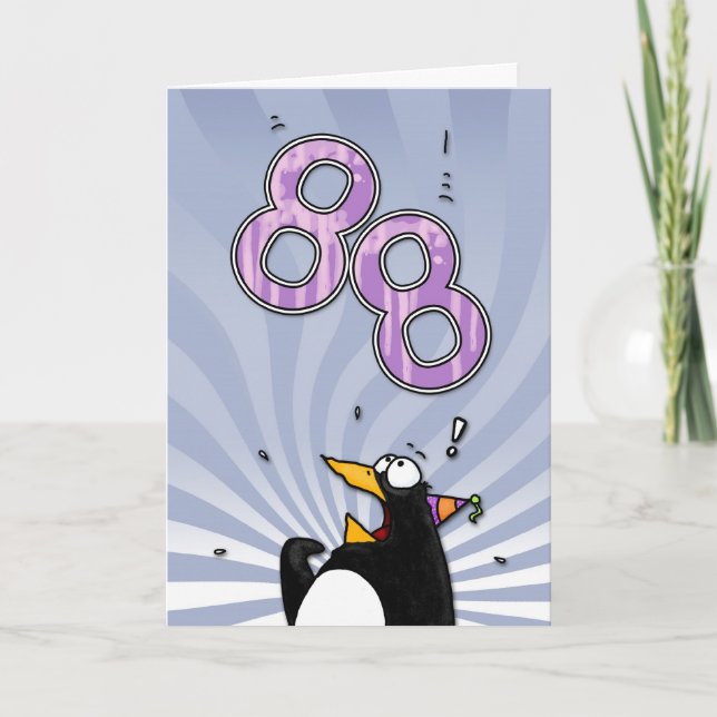 88. Geburtstag - Pinguin-Überraschungs-Karte Karte (Vorderseite)
