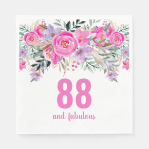 88. Geburtstag Rosa Blumenserie Party Servietten