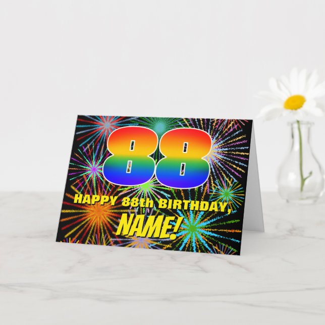 88. Geburtstag: Spaß, bunte feierliche Feuerwerke Karte (Kleine Pflanze)