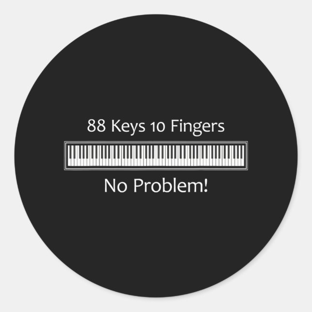 88 Tasten 10 Flügel Kein Problem Piano Tastatur Runder Aufkleber (Vorderseite)