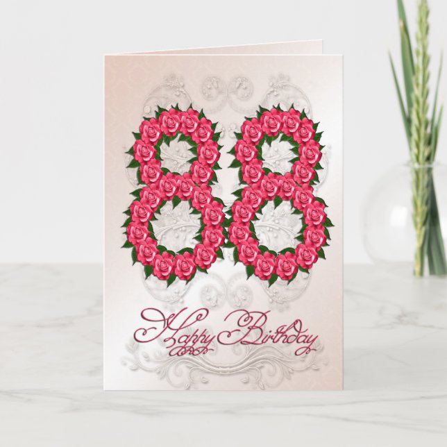 88th birthday card with roses and leaves karte (Vorderseite)