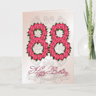 88th birthday card with roses and leaves karte