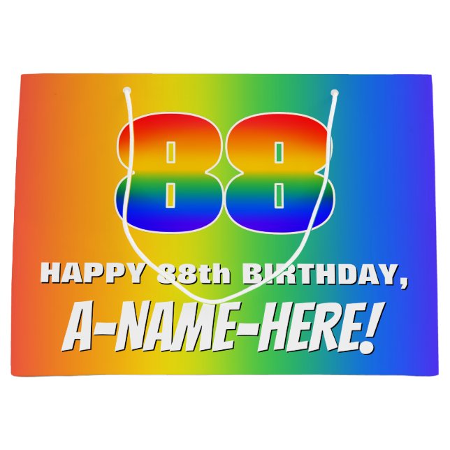 88th Birthday: Colorful, Fun Rainbow Pattern # 88 Große Geschenktüte (Vorderseite)