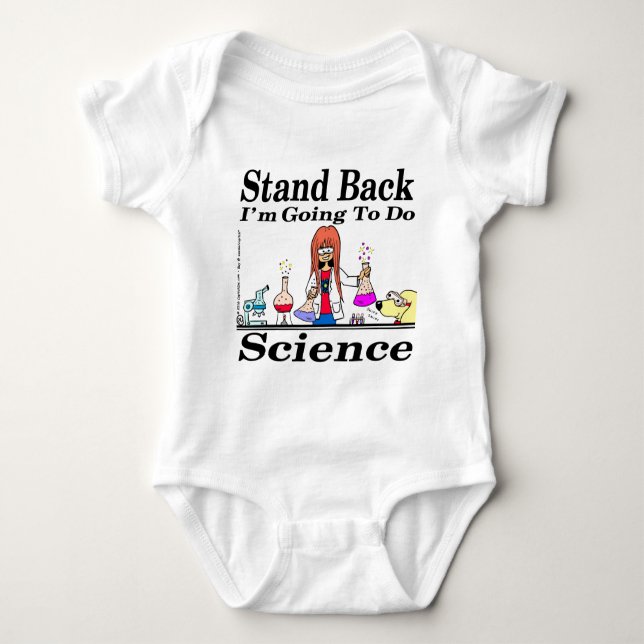 890 "Stand back" - "Do Science Cartoon" Baby Strampler (Vorderseite)