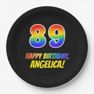 89. Geburtstag: Bold, Fun, Simple, Rainbow 89 Pappteller