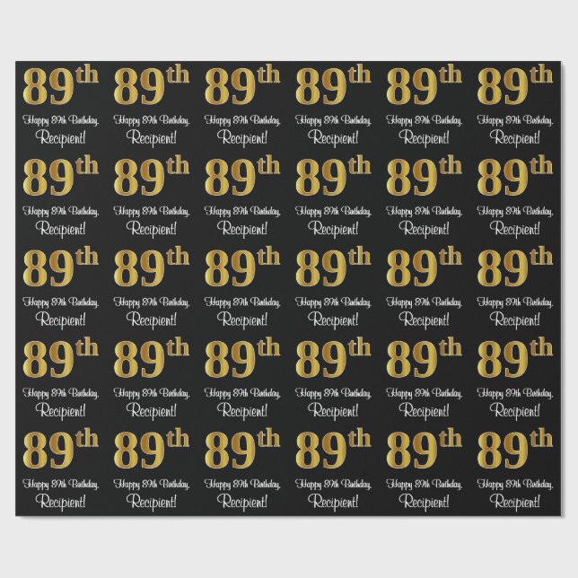 89. Geburtstag: Elegante Luxuriöse Imitate Gold Lo Geschenkpapier (Flach)