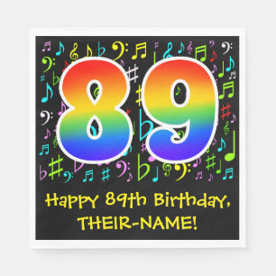 89. Geburtstag - Farbige Musiksymbole, Regenbogen  Serviette