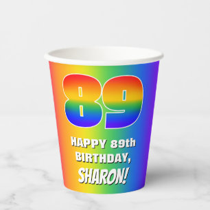89. Geburtstag: Farbiges, lustiges Regenbogenmuste Pappbecher