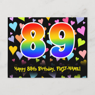 89. Geburtstag: Fun Hearts Muster, Regenbogen 89 Postkarte