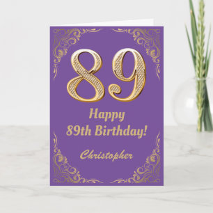 89. Geburtstag Lila und Gold Glitzer Frame Karte