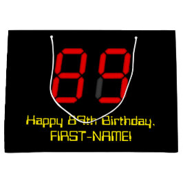 89. Geburtstag: Red Digital Clock Style "89" + Nam Große Geschenktüte