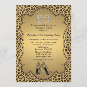 89. Geburtstagseinladung, Zahldiamanten, Gepard Einladung