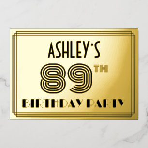 89. Geburtstagsparty — Art Deco Style "89" & Name Folieneinladung