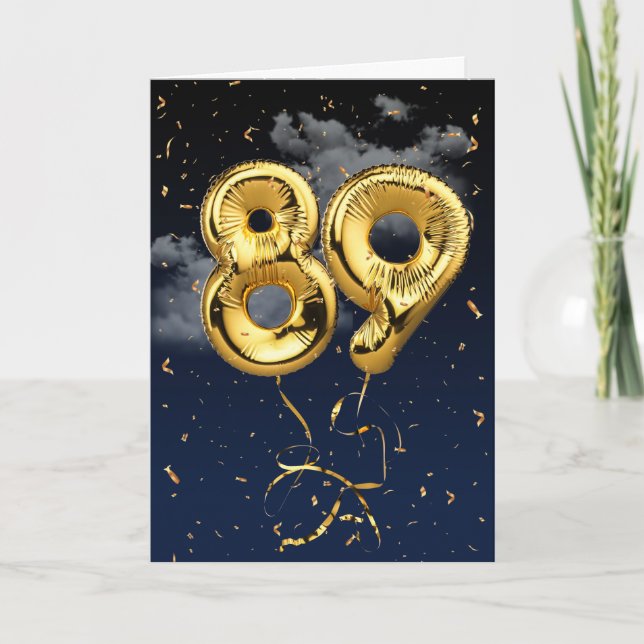 89e Anniversaire Gold Mylar Balloon et carte Confe (Devant)