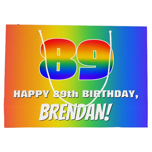 89th Birthday: Colorful, Fun Rainbow Pattern # 89 Große Geschenktüte (Rückseite)
