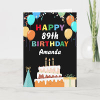 89th Happy Birthday Colorful Balloons Cake Black