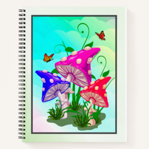 8 1/2" x 11" Farbige Pilze SpiralNotebook Notizbuch