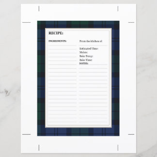 8,5" x 6" Rezeptkarte - Tartan Dark Watch Muster