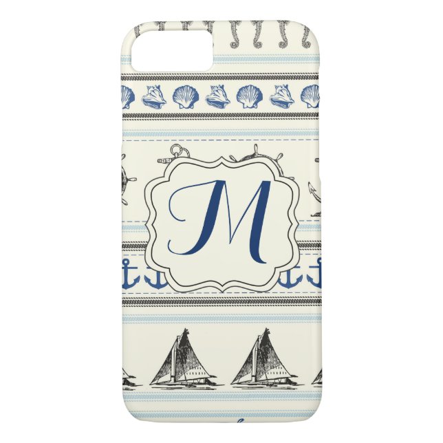 8/7 Ancre nautique Rop Monogram iPhone 7 Coque (Dos)