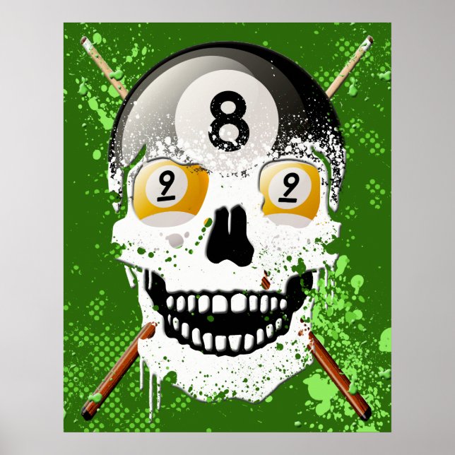 8 & 9 Ball Billiards Schädelplakat Poster (Vorne)