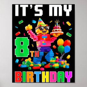 8. achter Geburtstag Baustein 8 acht alte Jungen Poster