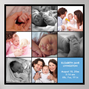 8-Baby-Foto moderne schwarze Collage Poster