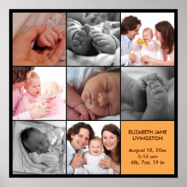 8-Baby-Foto, moderne, schwarzgelbe Collage Poster