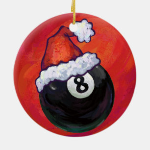 8 Ball Christmas Red Hat Keramikornament