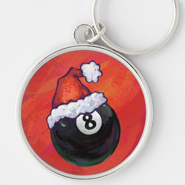 8 Ball Christmas Red Hat Schlüsselanhänger (Vorne)